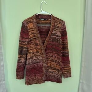 Elementz Multicolor Open-Front Cardigan in Rust, Burgundy & Brown